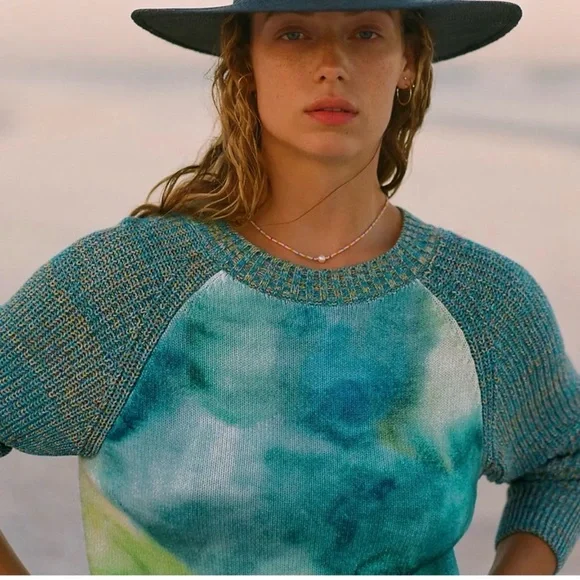 ANTHROPOLOGIE Blue Watercolor Tie-Dye Sweater Size Large - Picture 3 of 16